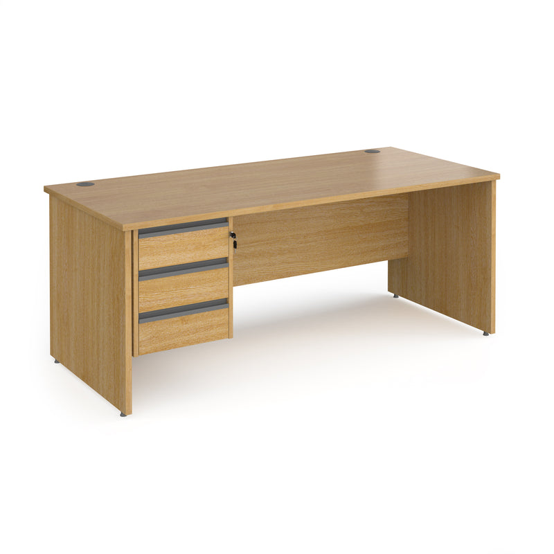 Contract 25 800mm Deep Straight Desk With 3 Drawer Pedestal & Panel Leg - Oak - NWOF