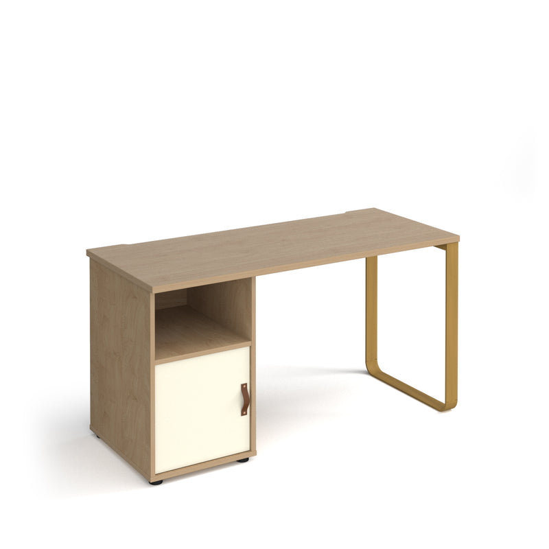 Cairo Straight Desk With Sleigh Frame Legs & Support Pedestal With Cupboard Door - NWOF