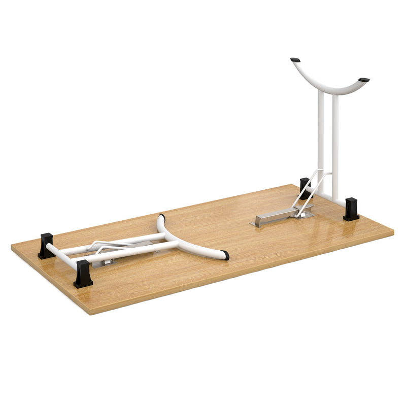 Semi Circular Folding Leg Table With Curved Foot Rails - Beech - NWOF
