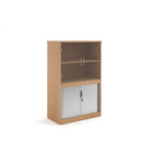 Dams Systems Combination Unit with tambour and glass upper doors in beech wood, showcasing sleek storage and display space