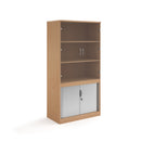 Dams systems combination unit with tambour doors and glass upper doors in beech wood finish, modern storage furniture.