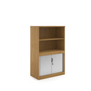 Dams oak systems combination unit with tambour doors and open top, featuring a modern storage design and natural wood finish.