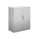White Dams Deluxe Cupboard with two doors and silver handles, standing on a tiled floor.