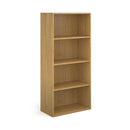 Dams Contract Bookcase in oak wood with multiple shelves and cabinets for office or library storage.