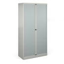 Grey Bisley Systems Tambour Cupboard by Dams with closed sliding doors and modern design for secure storage.