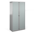 Silver Bisley Systems tambour cupboard by Dams with sleek, sliding tambour doors and modern metal construction.