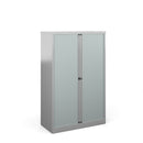 Silver Bisley Systems Tambour Cupboard by Dams with sliding tambour door and sturdy metal construction.