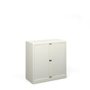 White Bisley Systems Tambour Cupboard by Dams, showing sleek sliding tambour doors and modern storage design.