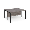 Dams Maestro 25 600mm deep back-to-back straight desks with bench legs in grey oak finish, suitable for office workspace.