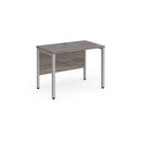 Dams Maestro 25 600mm deep straight desk with grey oak finish and bench leg, featuring a sleek modern design.