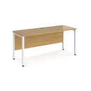 Dams Maestro 25 600mm deep straight oak desk with bench leg, showcasing a modern office workspace with natural wood finish.