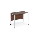 Dams Maestro 25 600mm deep straight desk with walnut finish and bench leg, featuring a sleek, modern design for office spaces.