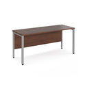 Dams Maestro 25 600mm deep straight desk with walnut finish and bench leg design, featuring a sleek workspace setup.