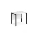 White Maestro 25 600mm deep straight desk with bench leg by Dams, showing the clean, minimalist design and sturdy white finish.