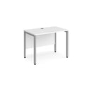 White Maestro 25 600mm deep straight desk with bench leg by Dams, featuring a clean, modern design and spacious workspace.