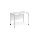 White Maestro 25 600mm deep straight desk with bench leg by Dams, showing a modern office workspace with clean lines.