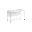 Dams Maestro 25 600mm deep white straight desk with bench leg, featuring a sleek modern design and sturdy construction.