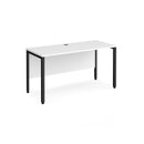 Dams Maestro 25 600mm deep straight desk with bench leg in white, featuring a clean, modern office workspace with ample surface area.