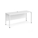 Dams Maestro 25 600mm deep straight desk with bench leg in white, showing a sleek office workspace with clean lines and sturdy design.