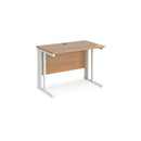 Dams Maestro 25 600mm deep straight desk in beech with cable-managed legs, modern office furniture for workspace organization.