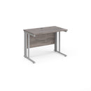 Dams Maestro 25 600mm deep straight desk in Grey Oak with cable-managed legs, modern office furniture for workspace organization.