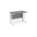 Dams Maestro 25 600mm deep straight desk in grey oak with cable managed leg, modern office furniture for workspace organization.