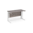 Dams Maestro 25 600mm deep straight desk in grey oak finish with cable-managed legs and modern design.