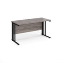 Dams Maestro 25 600mm deep straight desk in Grey Oak with cable-managed leg for organized workspace.
