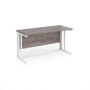 Dams Maestro 25 600mm deep straight desk in grey oak finish with cable-managed legs and modern design.