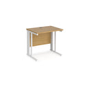 Dams Maestro 25 600mm deep oak straight desk with cable-managed leg, featuring a sleek, modern design and sturdy construction.