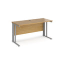 Dams Maestro 25 600mm deep straight oak desk with cable-managed leg and modern design.