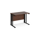 Dams Maestro 25 600mm deep straight desk with walnut finish and cable-managed legs, ideal for modern office spaces.