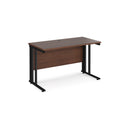 Dams Maestro 25 600mm deep straight desk with walnut finish and cable-managed legs, ideal for modern office setups.