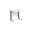 White Maestro 25 600mm deep straight desk by Dams with cable-managed legs, ideal for modern office or workspace setups.