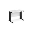 White Maestro 25 600mm deep straight desk with cable-managed leg by Dams, showing clean, modern workspace design.