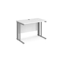 White Maestro 25 600mm deep straight desk by Dams with cable-managed legs, ideal for modern office setups.