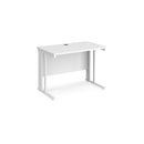 Dams Maestro 25 600mm deep straight white desk with cable managed leg and clean, modern design.
