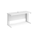 White Maestro 25 600mm deep straight desk by Dams with cable-managed legs, ideal for modern office or workspace setups.