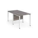 Dams Maestro 25 800mm deep back-to-back straight desks with bench legs in grey oak finish, ideal for office workspace setup.
