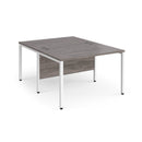 Dams Maestro 25 800mm deep back-to-back straight desks with bench legs in grey oak finish, suitable for office workspace.