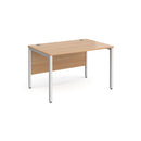 Dams Maestro 25 800mm deep straight desk with bench leg in beech finish, featuring a modern, sturdy workspace design.