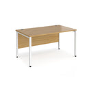 Dams Maestro 25 800mm deep straight desk with oak finish and bench leg, featuring a modern, minimalist design and sturdy construction.