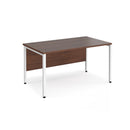 Dams Maestro 25 800mm deep straight desk with walnut finish and bench leg, showcasing a modern office workspace setup.