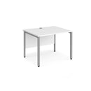 Dams Maestro 25 800mm deep straight desk with bench leg in white, showing smooth surface and sturdy white metal frame.
