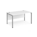 White Maestro 25 800mm deep straight desk with bench leg by Dams, showing a sleek modern office workspace with sturdy construction.