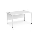 Dams Maestro 25 800mm deep white straight desk with bench leg, showcasing clean design and sturdy construction