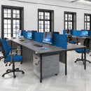 Dams Maestro 25 800mm deep straight desk with bench leg in white, featuring a smooth tabletop and sturdy black bench leg.