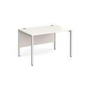 White Maestro 25 800mm deep straight desk with bench leg by Dams, featuring a sleek modern design and sturdy construction.