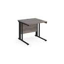Dams Maestro 25 800mm deep straight desk in grey oak with cable-managed leg, modern office furniture for workspace organization.