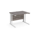 Dams Maestro 25 800mm deep straight desk in Grey Oak with cable-managed leg, showcasing a sleek modern workspace setup.